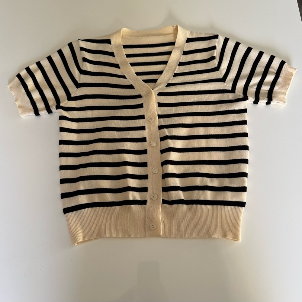 Cream and black striped cardigan